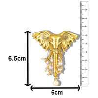 Mahi Gold Toned Elephant-Head -Shaped Pearl Unisex Brooch for Sherwani, Blazer & Saree (BP1101263GWhi)