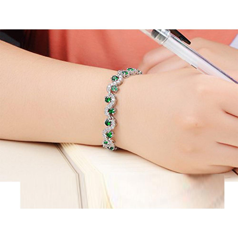 Mahi Rhodium Plated Green and White Crystals Studded Kada / Bracelet for Women (BR1101046RGre)
