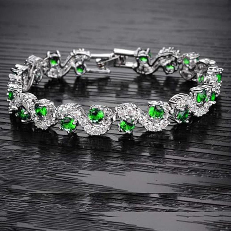 Mahi Rhodium Plated Green and White Crystals Studded Kada / Bracelet for Women (BR1101046RGre)