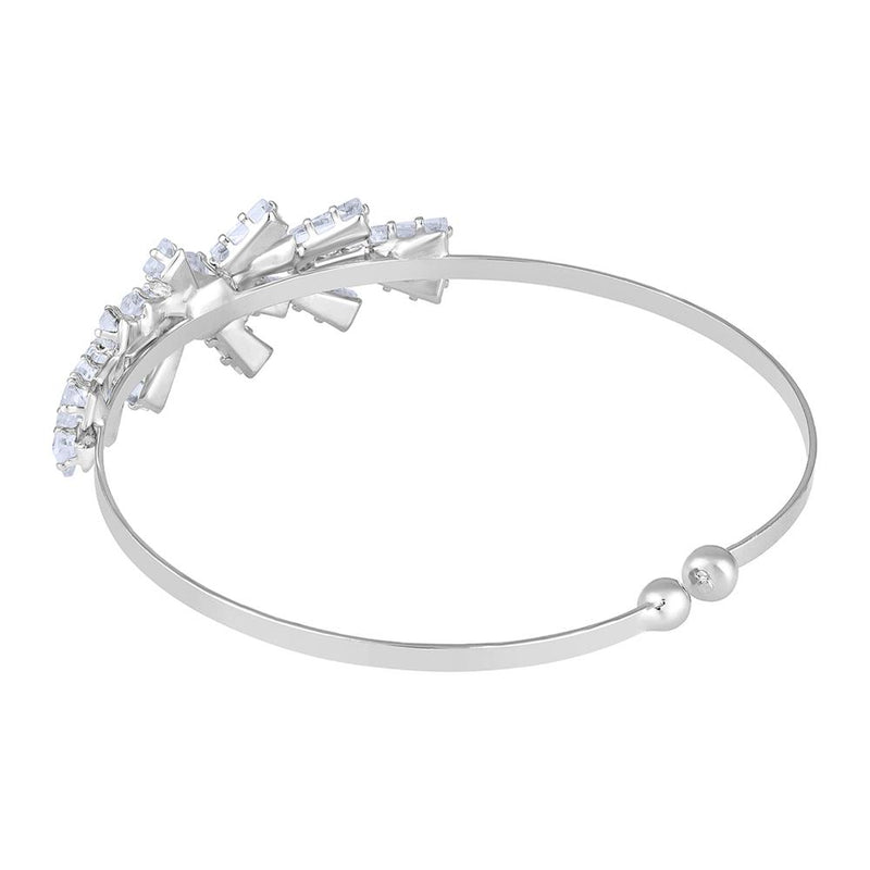 Mahi Rhodium Plated Floral Design White Cubic Zriconia CZ Studded Adjustable Kada / Bracelet for Women (BR1101047RWhi)