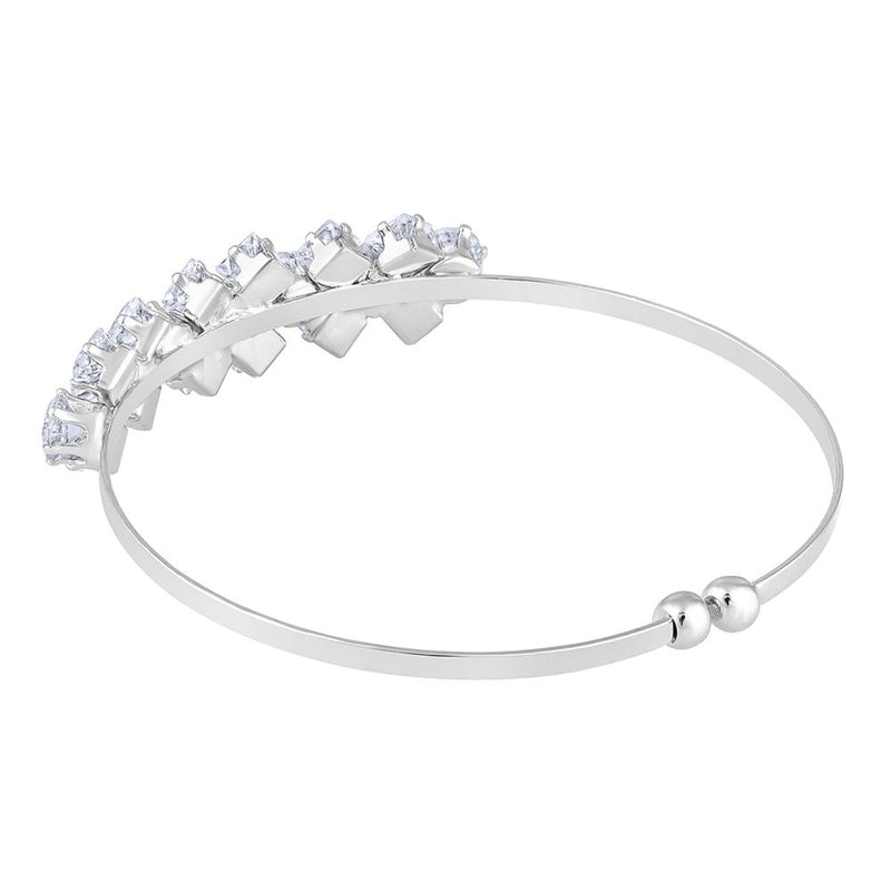 Mahi Rhodium Plated Floral Design White Cubic Zriconia CZ Studded Adjustable Kada / Bracelet for Women (BR1101049RWhi)