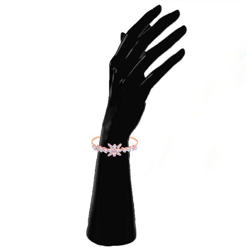 Mahi Rosegold Plated Floral Design White Cubic Zriconia CZ Studded Adjustable Kada / Bracelet for Women (BR1101050ZWhi)