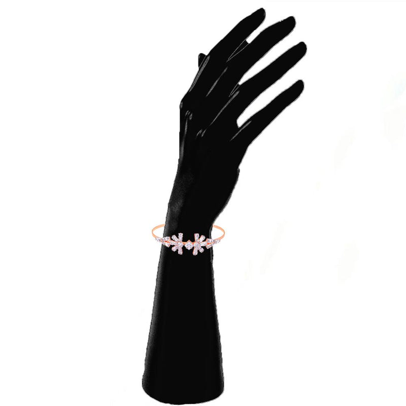 Mahi Rosegold Plated Floral Design White Cubic Zriconia CZ Studded Adjustable Kada / Bracelet for Women (BR1101052ZWhi)