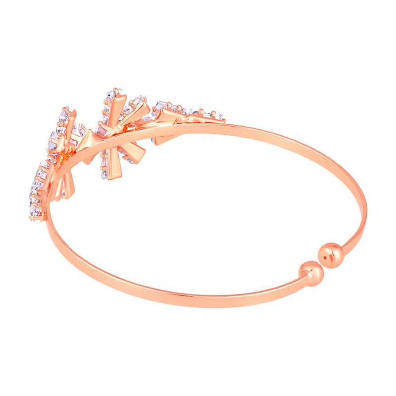 Mahi Rosegold Plated Floral Design White Cubic Zriconia CZ Studded Adjustable Kada / Bracelet for Women (BR1101052ZWhi)