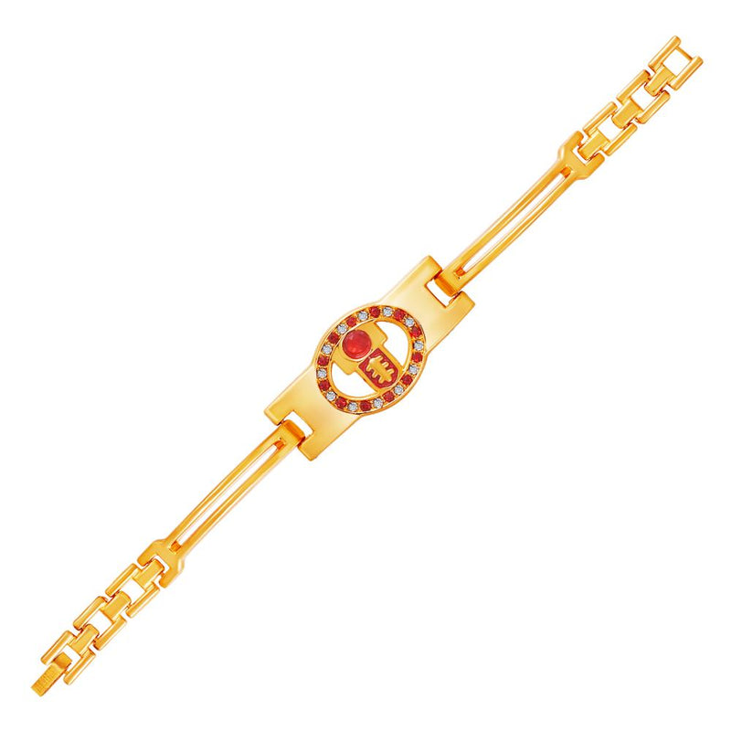 Mahi Shivling Bracelet with Meenakari Work and Red White Crystals for Men and Women (BR1101068G)