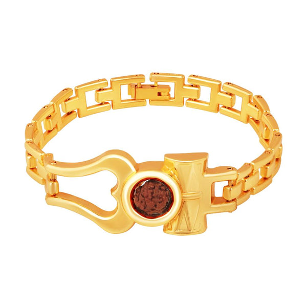 Mahi Gold Plated Lord Shiva Trishul and Damroo Unisex Bracelet with Rudraksha (BR1101069G)