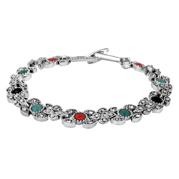 Mahi Oxidised Rhodium Plated Multicolor Crystals Bracelet for Women (BR1101070R)