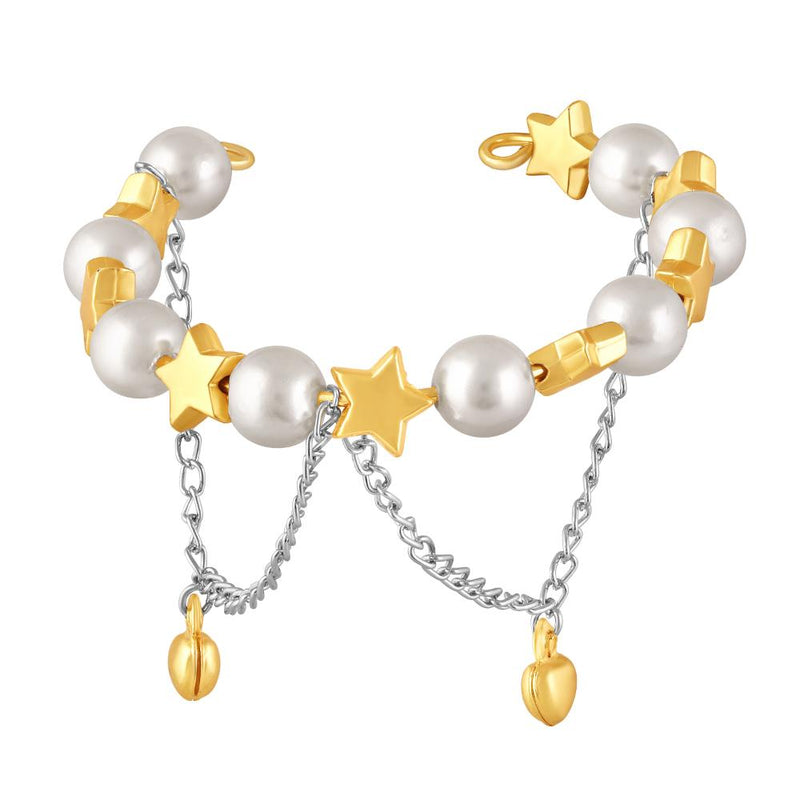 Mahi Star and Heart Charms Adjustable Bracelet with Artificial Beads for Women (BR1101073G)