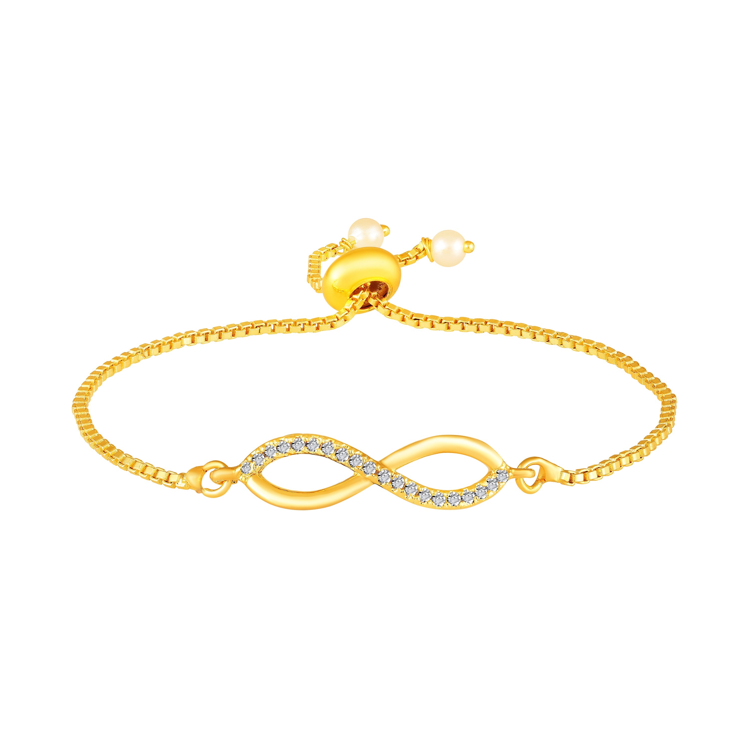 Mahi Infinity Adjustable Bolo Bracelet with Gold Plating for Women & Girls | Crystal-Studded Charm (BR1101091GWhi)