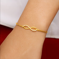 Mahi Infinity Adjustable Bolo Bracelet with Gold Plating for Women & Girls | Crystal-Studded Charm (BR1101091GWhi)