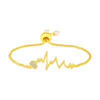 Mahi Pulse of Love Heartbeat Bracelet | Gold Plated Crystal Studded Heart for Women | Adjustable Slider (BR1101092GWhi)