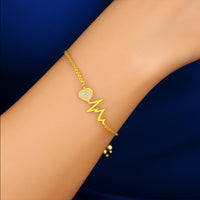 Mahi Pulse of Love Heartbeat Bracelet | Gold Plated Crystal Studded Heart for Women | Adjustable Slider (BR1101092GWhi)