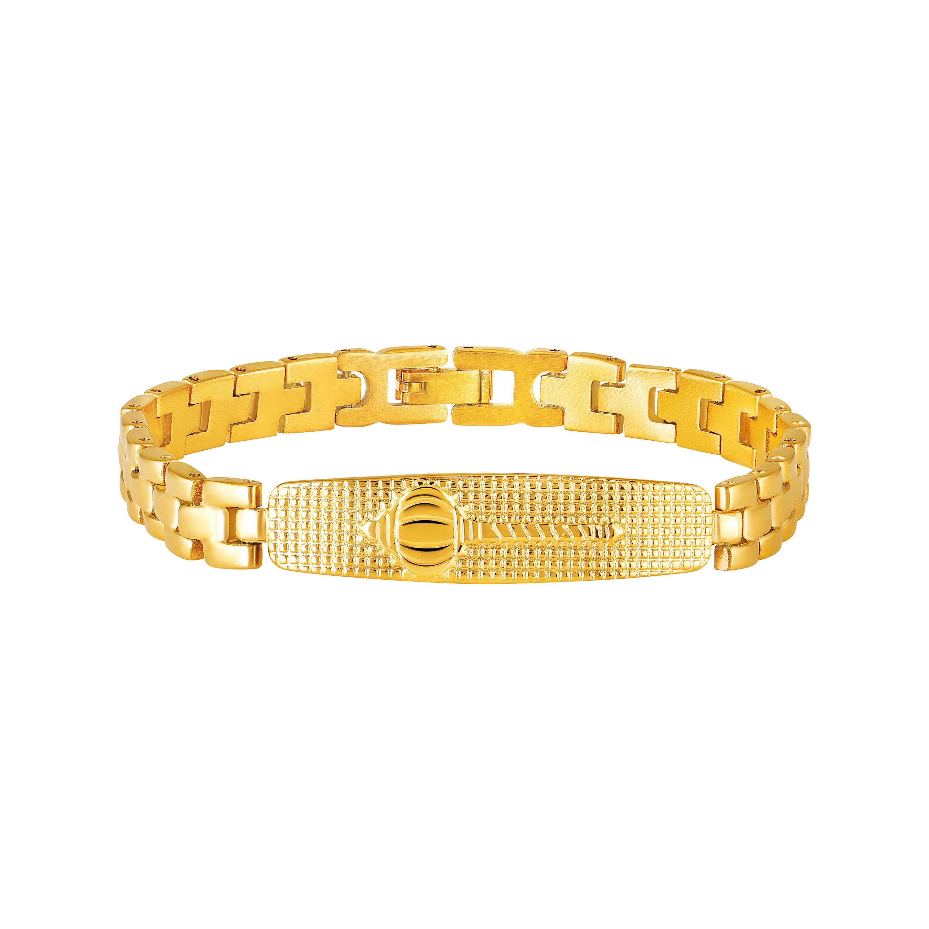 Mahi Men’s Gold Plated Designer Bracelet Premium Hanuman Gada Textured Chain Link Kada Style Bracelet for Men (BR1101096G)