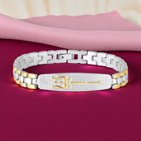 Mahi Men’s Dual Tone Designer Bracelet Premium Trishul Textured Chain Link Kada Style Bracelet for Men (BR1101097M)