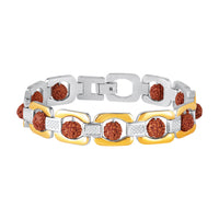 Mahi Stylish Silver & Gold Plated Spiritual Wristwear Premium Link Design Rudraksha Bracelet for Men (BR1101098M)
