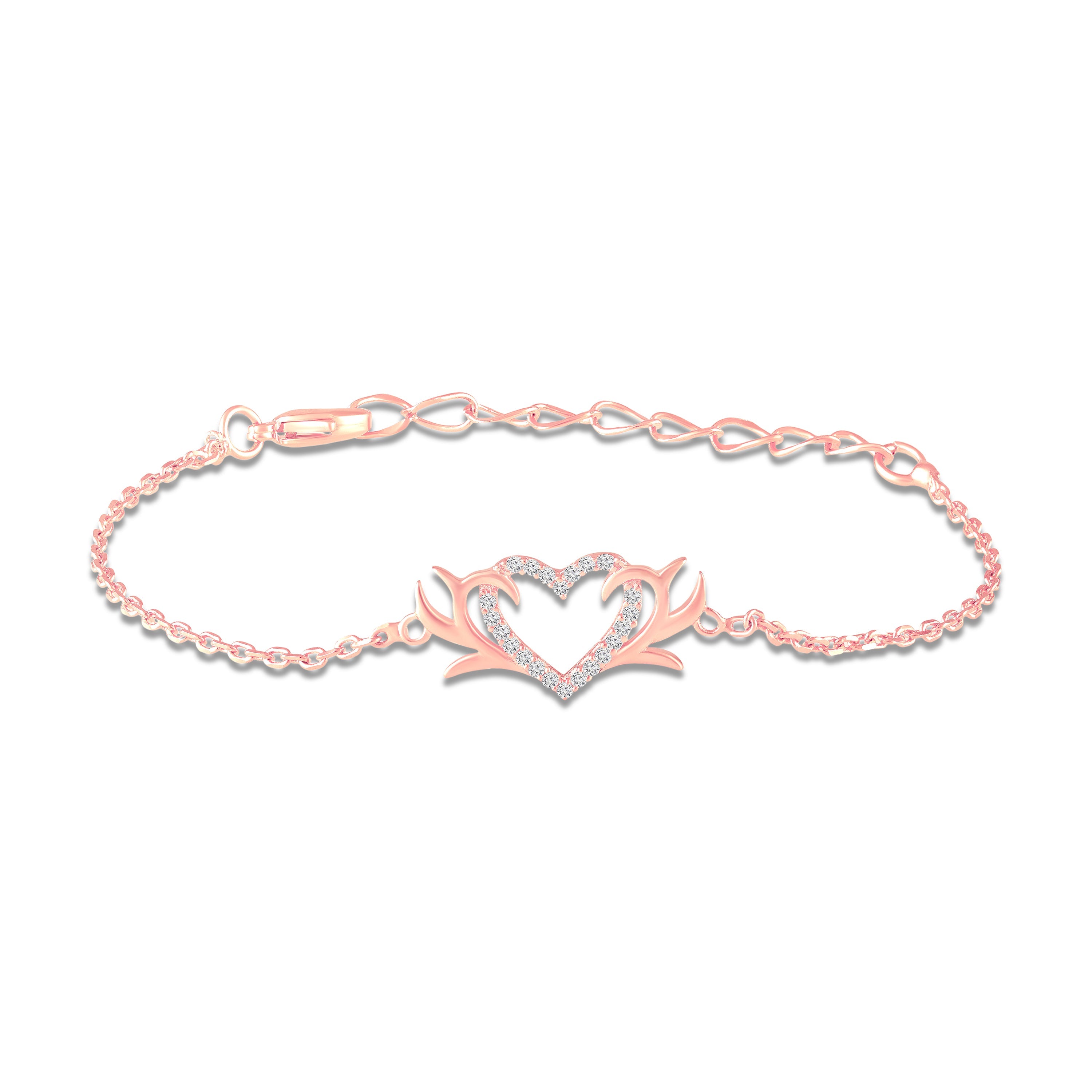 Mahi Rose Gold-Plated Tiny White Crystals Studded Valentine Gift Heart Bracelet | Free Size for Women (BR1101102ZWhi)