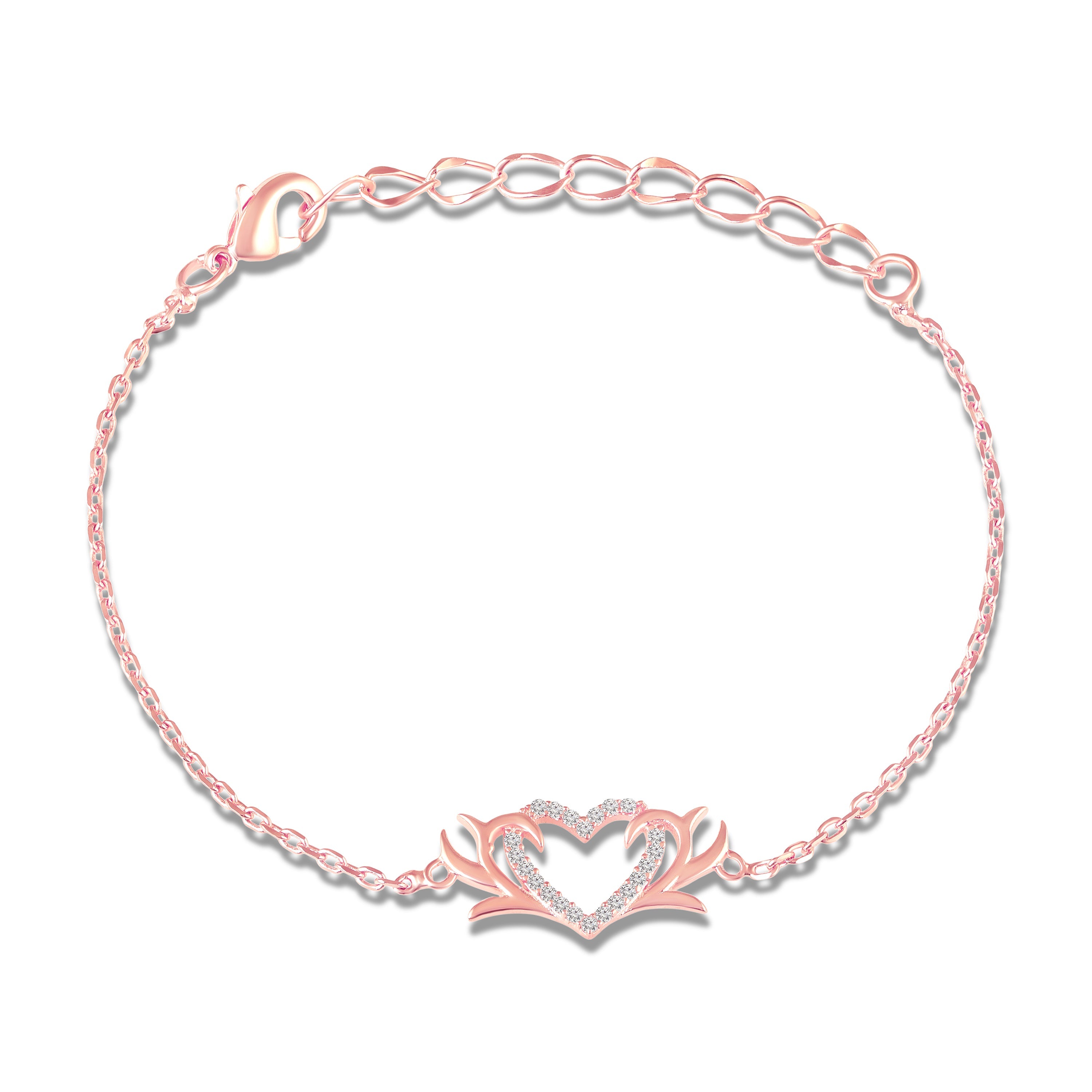 Mahi Rose Gold-Plated Tiny White Crystals Studded Valentine Gift Heart Bracelet | Free Size for Women (BR1101102ZWhi)