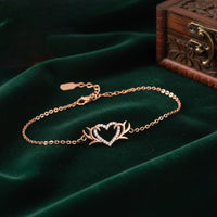 Mahi Rose Gold-Plated Tiny White Crystals Studded Valentine Gift Heart Bracelet | Free Size for Women (BR1101102ZWhi)