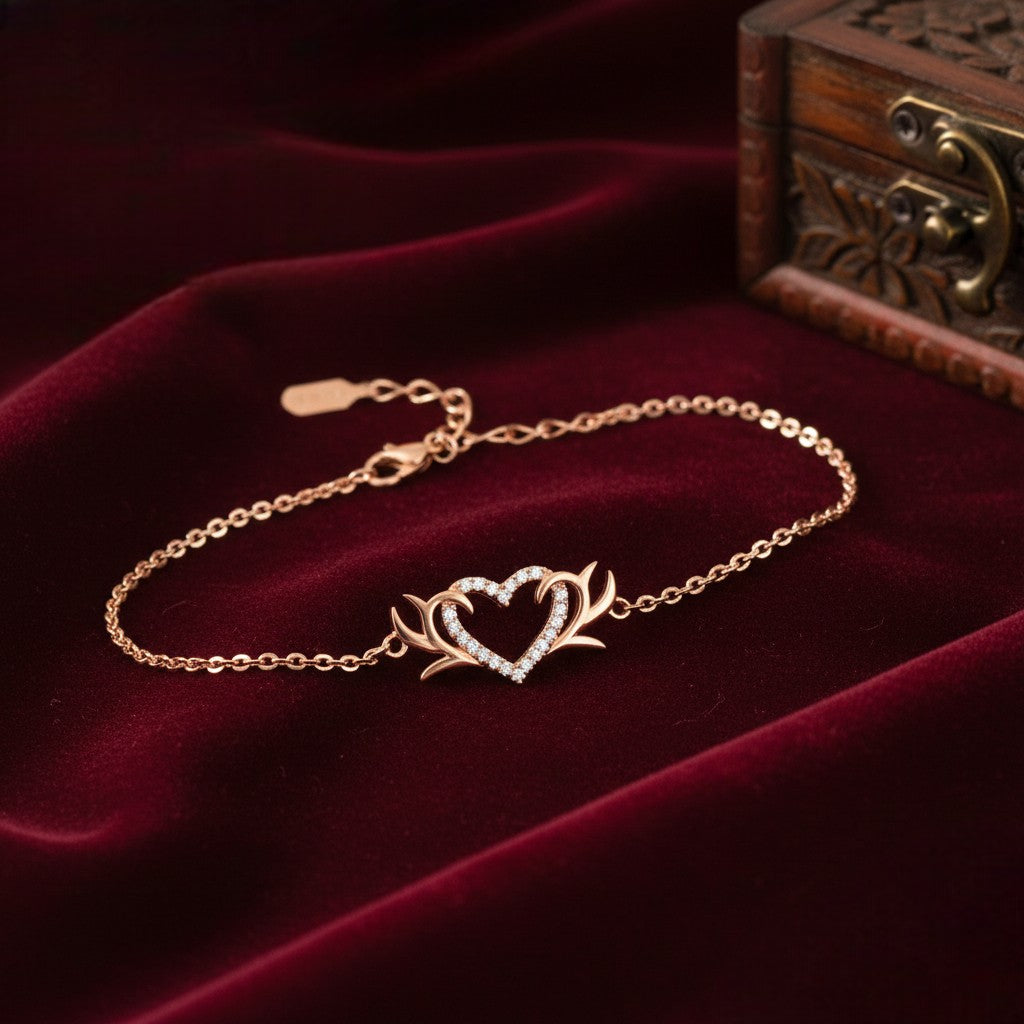 Mahi Rose Gold-Plated Tiny White Crystals Studded Valentine Gift Heart Bracelet | Free Size for Women (BR1101102ZWhi)