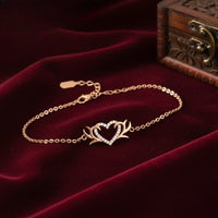 Mahi Rose Gold-Plated Tiny White Crystals Studded Valentine Gift Heart Bracelet | Free Size for Women (BR1101102ZWhi)