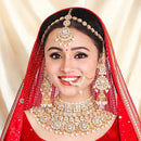 Knigght Angel Gold Plated Royal Kundan Stone And Beads Semi Bridal Necklace Set