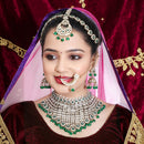 Knigght Angel Gold Plated Royal Kundan Stone And Beads Semi Bridal Necklace Set