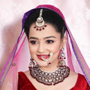 Knigght Angel Gold Plated Royal Kundan Stone And Beads Semi Bridal Necklace Set