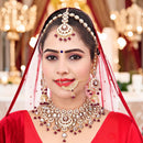 Knigght Angel Gold Plated Royal Kundan Stone And Beads Semi Bridal Necklace Set