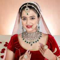 Knigght Angel Gold Plated Royal Kundan Stone And Beads Semi Bridal Necklace Set