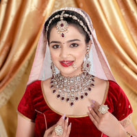Knigght Angel Gold Plated Royal Kundan Stone And Beads Semi Bridal Necklace Set
