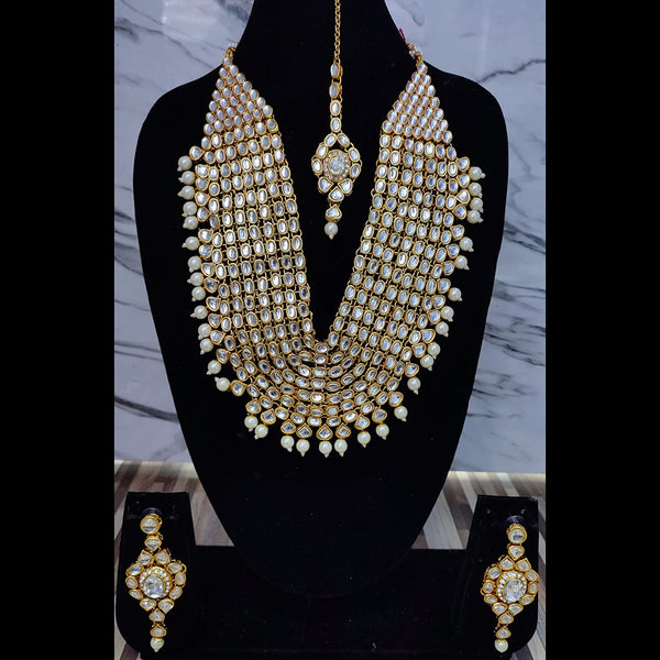 Gehana Mahal Gold Plated Kundan Semi Bridal Necklace Set