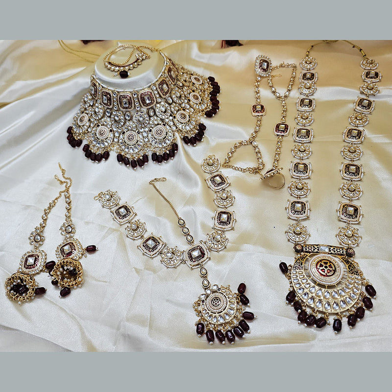 Gehana Mahal Gold Plated Kundan Stone And Beads Bridal Set