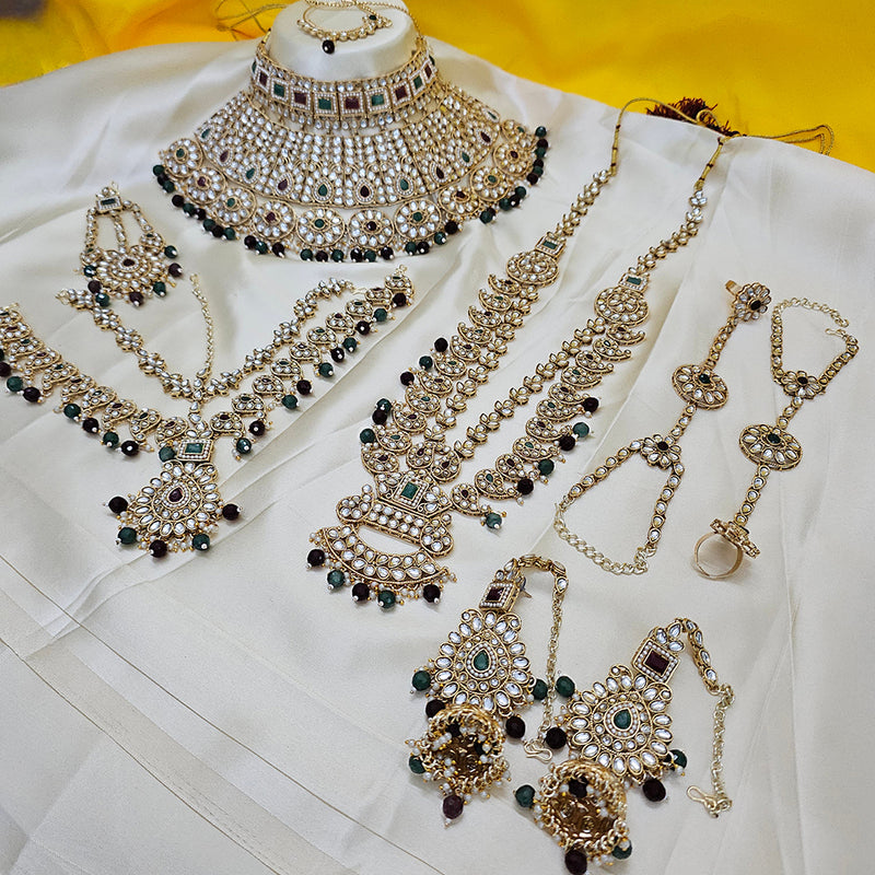 Gehana Mahal Gold Plated Kundan Stone And Pearls Bridal Set