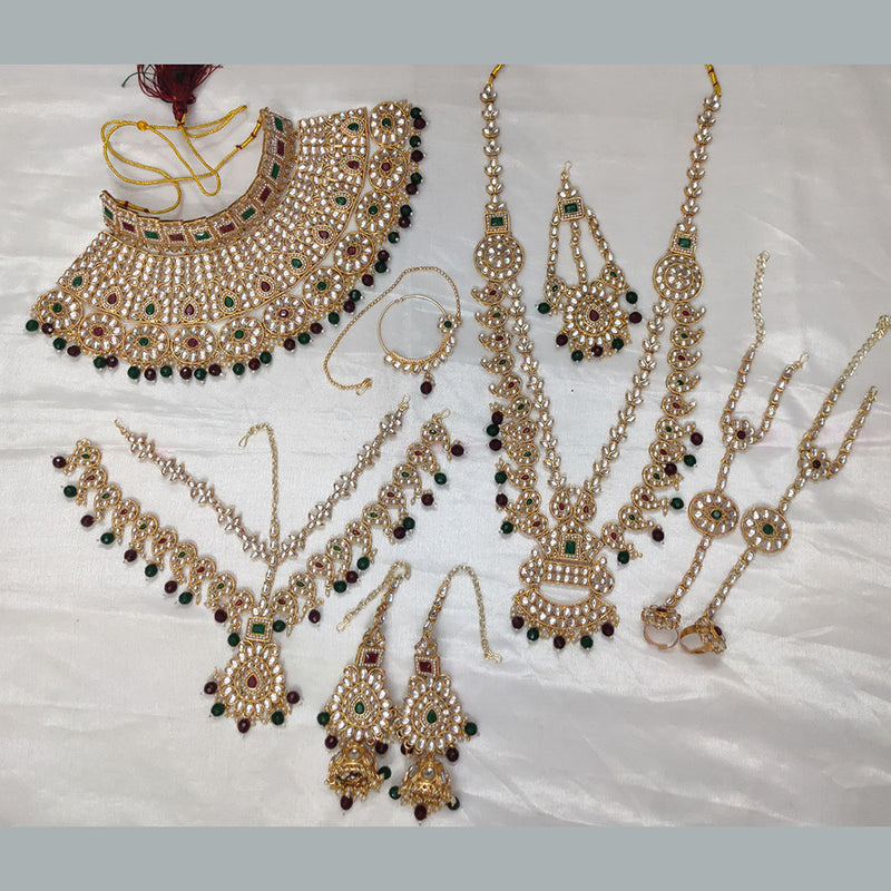 Gehana Mahal Gold Plated Kundan Stone And Beads Bridal Set