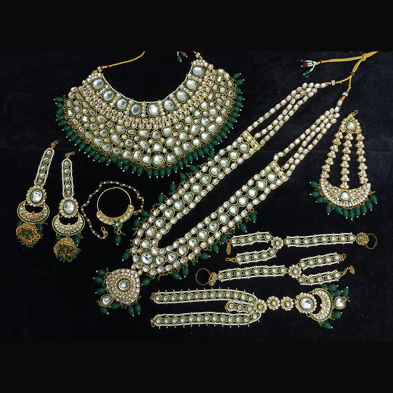 Gehana Mahal Gold Plated Kundan Stone And Pearls Bridal Set