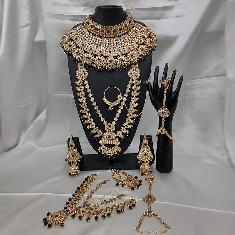 Gehana Mahal Gold Plated Kundan Stone And Pearls Bridal Set