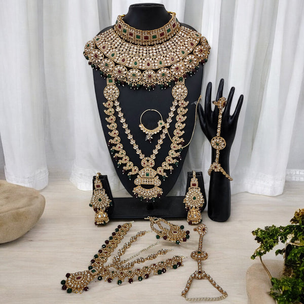 Gehana Mahal Gold Plated Kundan Stone And Pearls Bridal Set