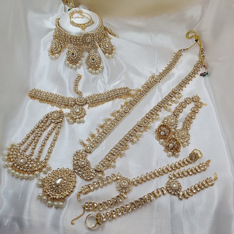 Gehana Mahal Gold Plated Kundan Stone And Pearls Bridal Set