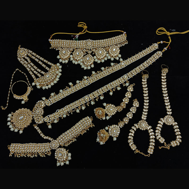 Gehana Mahal Gold Plated Kundan Stone And Pearls Bridal Set