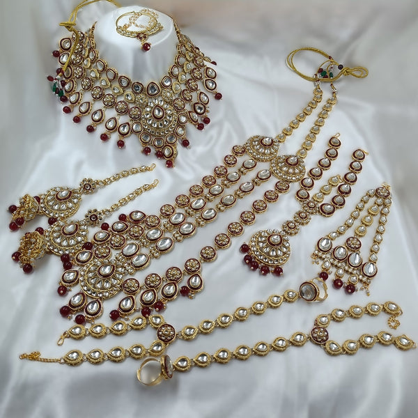 Gehana Mahal Gold Plated Kundan Stone And Pearls Bridal Set