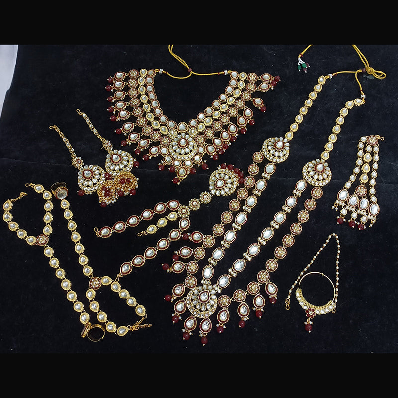 Gehana Mahal Gold Plated Kundan Stone And Pearls Bridal Set