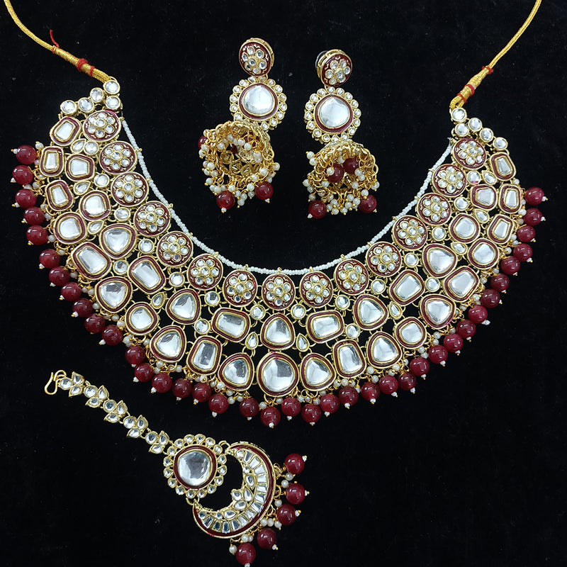 Gehana Mahal Gold Plated Kundan Stone And Beads Meenakari Necklace Set