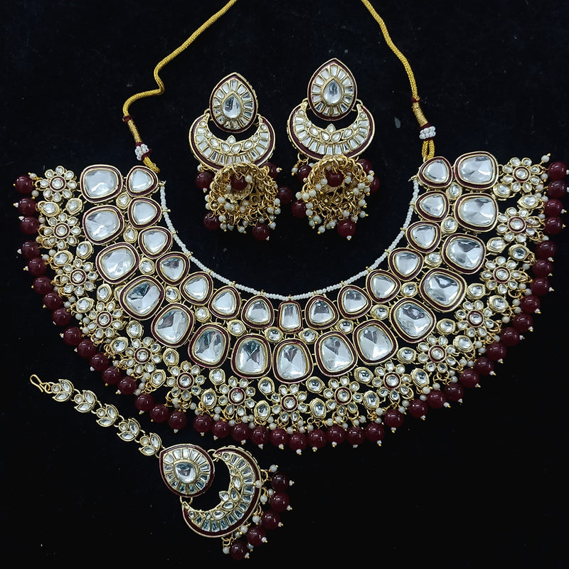 Gehana Mahal Gold Plated Kundan Stone And Beads Meenakari Necklace Set