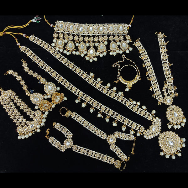 Gehana Mahal Gold Plated Kundan Stone And Pearls Bridal Set