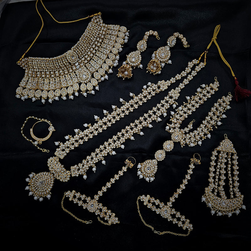 Gehana Mahal Gold Plated Kundan Stone And Pearls Bridal Set