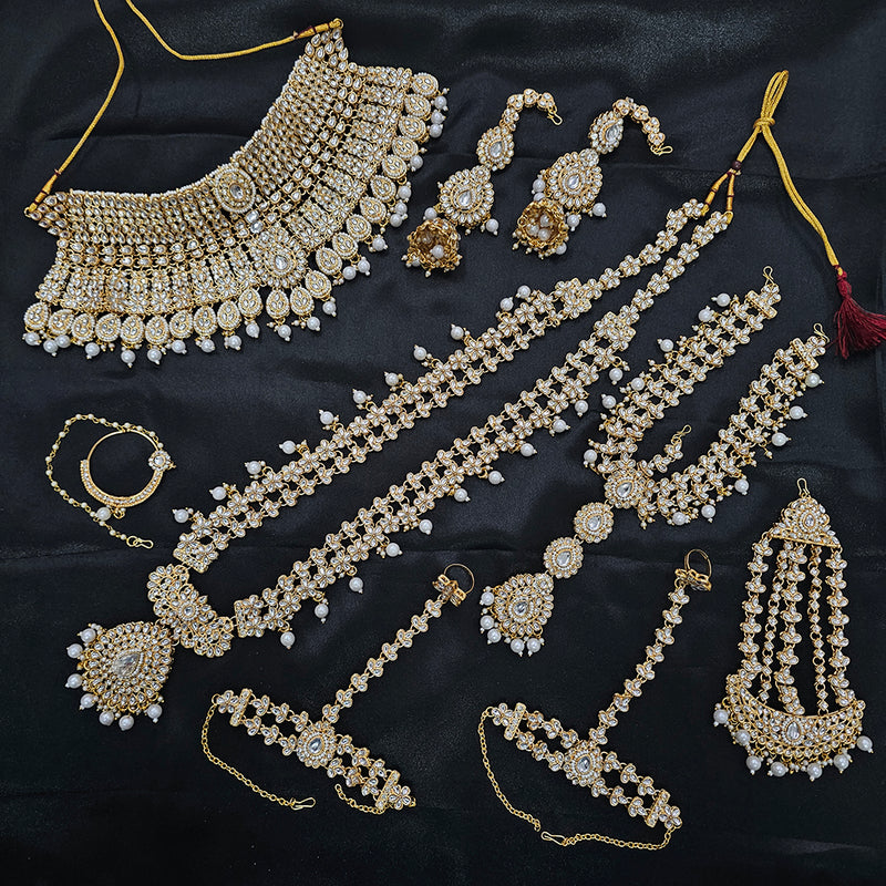 Gehana Mahal Gold Plated Kundan Stone And Pearls Bridal Set