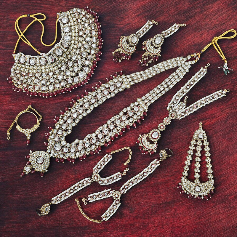 Gehana Mahal Gold Plated Kundan Stone And Pearls Bridal Set