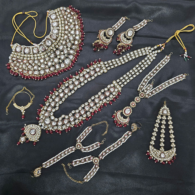 Gehana Mahal Gold Plated Kundan Stone And Pearls Bridal Set