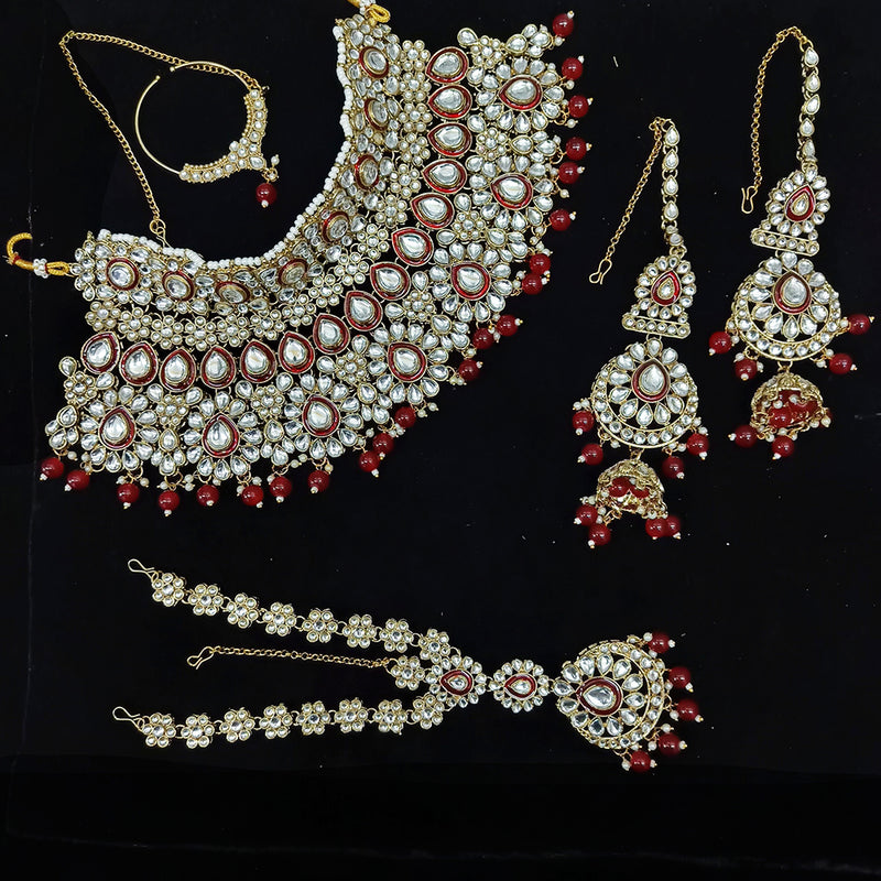 Gehana Mahal Gold Plated Kundan Stone Semi Bridal Necklace Set