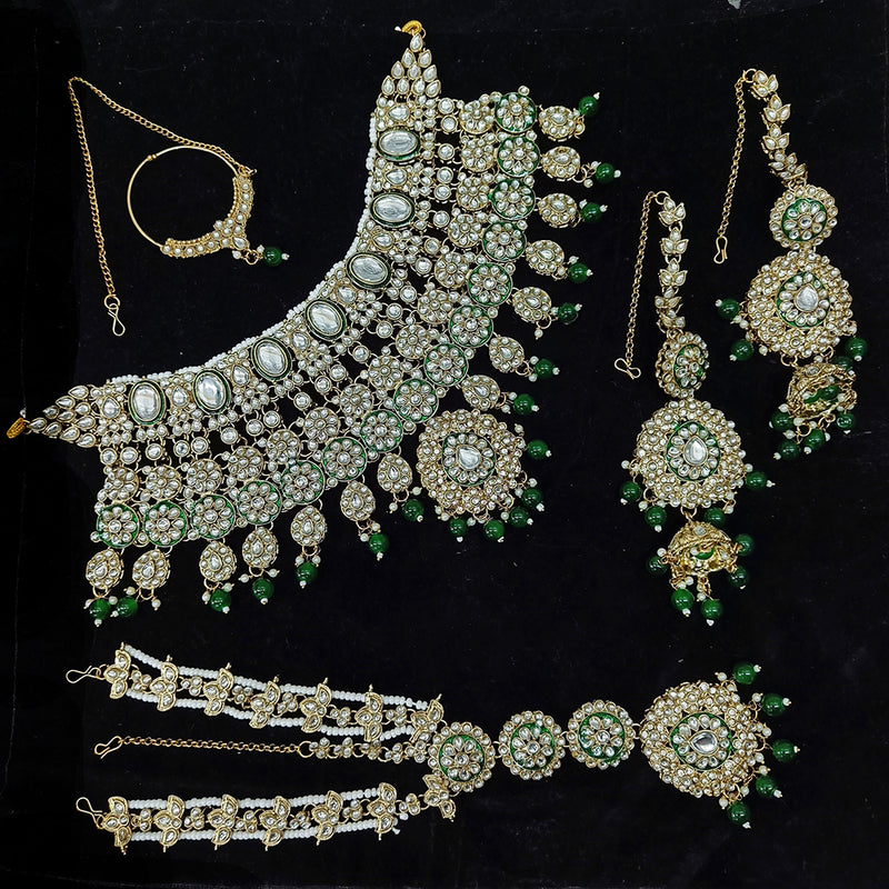 Gehana Mahal Gold Plated Kundan Stone Semi Bridal Necklace Set